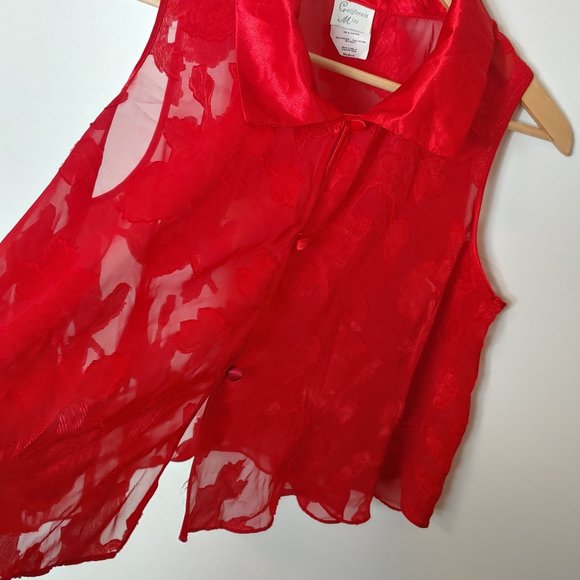 Retro 90s/Y2K Sheer Floral Lace & Satin Cropped Blouse Size M - Picture 5 of 8